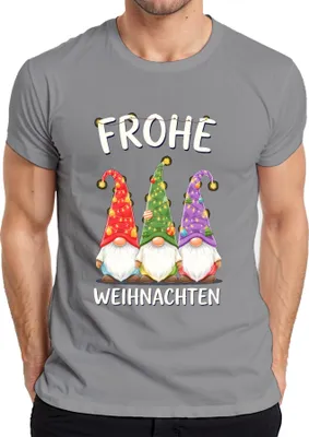 Produktbild von Frohe Weihnachten Wichtel Gnom Weihnachtsmütze Lichterketten Herren T-Shirt, Grau, M