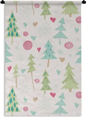 Produktbild von MuchoWow® Wandteppich Wandbehang Winter - Wald - Muster - Schnee - Pastell 90x135 cm Tapisserie Dekoration Wandtuch - Baumwolle - Wandskulptur