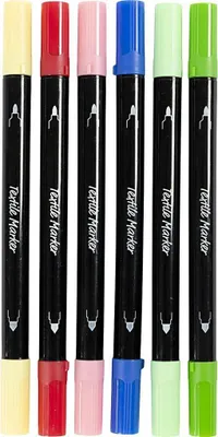 Produktbild von Creativ Company Textilmarker, Strichstärke 2,3 + 3,6, verschiedene Farben, 6 Stück, 1 Box