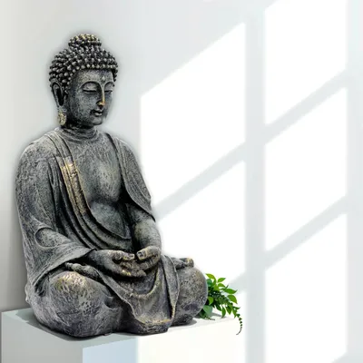 Produktbild von INtrenDU Buddha Gartenfigur Sitzend 38 cm | Wetterfeste Statue aus Polyresin | Deko fuer Garten, Terrasse & Wohnzimmer