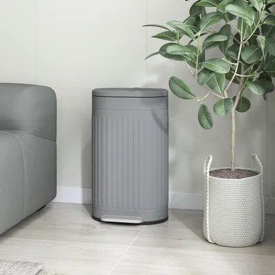 Image de Poubelle de 30 litres avec pédale, poubelle à ouverture et fermeture en douceur, poubelle de cuisine en métal avec revêtement en poudre, couleur gris | 36,5 x 31,2 x 60,8 cm | avec seau intérieur amovible