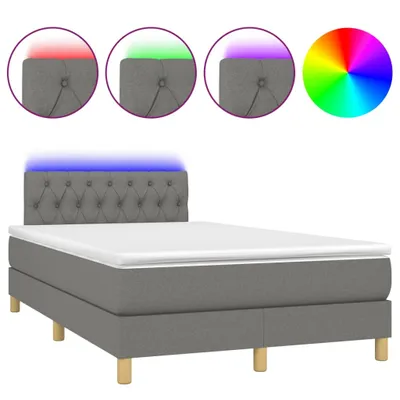 Immagine prodotto di vidaXL Letto a molle con materasso e LED in tessuto grigio scuro 120x200 cm