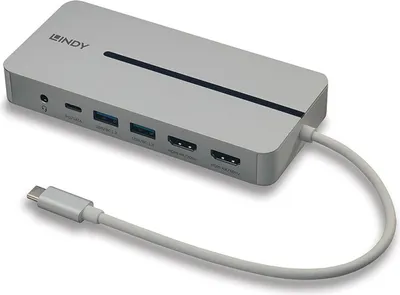 Produktbild von Lindy 43360 laptop-dockingstation & portreplikator Kabelgebunden USB 3.2 Gen 1 (3.1 Gen 1) Type-C Silber, Weiß