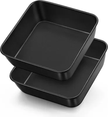 Produktbild von PolkaHome® Vierkante Auflaufform Set 2er, 15,9 x 15,9 x 5 cm, Antihaft-Backform aus Edelstahl für Kuchen, Brownies, Lasagne