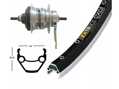 Immagine prodotto di Ruota H 28x1,75RB mozzo Shim.7-G.argento 36L Exal ZX 19 nero/argento raggi in acciaio inox.