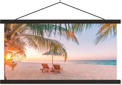 Produktbild von MuchoWow® Textilposter Strand - Palmen - Sonnenschirm 60x30 cm mit schwarzem Rahmen - Textilien