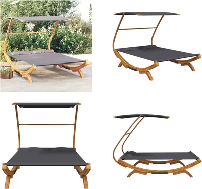 Obrázok produktu pre vidaXL Lounge bed with roof 165x203x138 cm bentwood solid anthracite - Hojdacia sieť - Hojdacie siete - Záhradné hojdacie siete