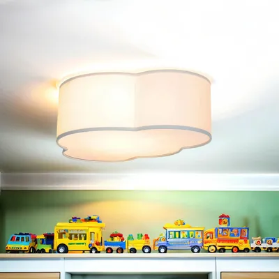 Produktbild von Deckenlampe Kinderzimmer 41 cm breit für 2x E27 Stoff Grau Wolkenlampe Kinderzimmerleuchte Deckenleuchte