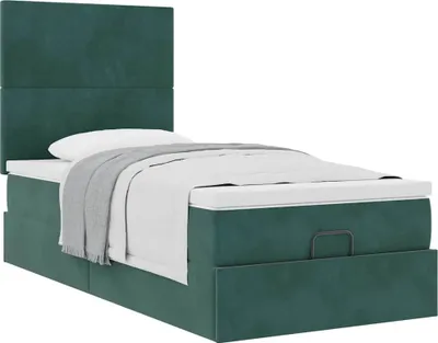 Image de Ottoman-lit avec matelas vert foncé 90x190 cm velours