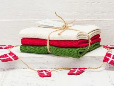 Produktbild von Solwang Wischtuch CREME ROT GRÜN KOMBI gestrickt 3er Set Küchentuch Spültuch