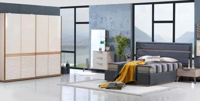 Zdjęcie produktu dla Designerski Zestaw 5szt Sypialnia Drewniane Meble Nowoczesne Łóżko Luksusowe Umeblowanie