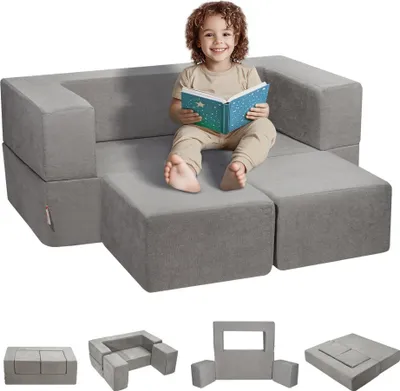 Immagine prodotto di Divano da gioco modulare - Divano da gioco modulare per bambini - Set di divani da gioco per bambini - Set di blocchi da costruzione grigi - Mobili per la stanza dei bambini