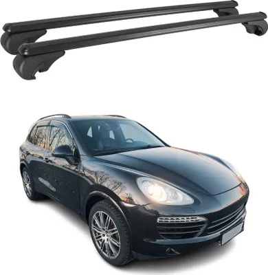 Image de Barres de toit Transversales pour Porsche Cayenne 92A 2010-2017 Aluminium Noir