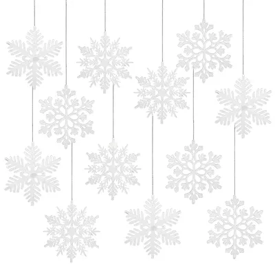 Productafbeelding van 12 stuks kerstboomversiering, sneeuwvlokken, decoratie, kunststof ornamenten