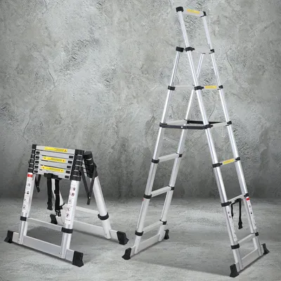 Produktbild von Yakimz Teleskopleiter Ausziehleiter Klappleiter Stabil Aluminium Stehleiter bis 150kg 1.7m+2.0m Mit Waagebalken