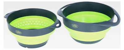 Produktbild von Faltbare Silikon-Schüssel und Silikon-Sieb 2in1 grau-Lime