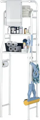 Produktbild von Badezimmerregal über der Toilette - Standregal - 3 Ablagen - Metall - Freistehendes Bodenmodell - Platzsparend - Weiß