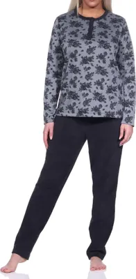 Produktbild von Damen Frottee langarm Schlafanzug Pyjama - auch in Übergrößen erhältlich ; dunkelgrau , 60/62
