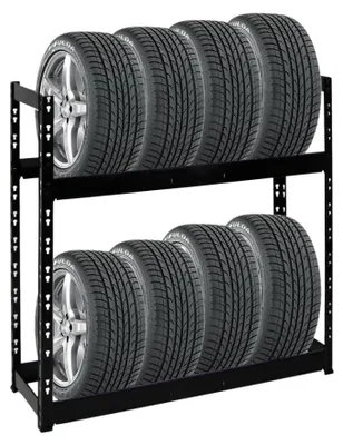 Produktbild von Reifenregal TIGER | HxBxT 100x110x35cm | 150kg Fachlast | bis zu 8 Reifen auf 2 Ebenen | Schwarz
