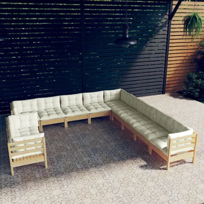 Produktbild von Möbel 11-tlg. Garten-Lounge-Set mit Creme Kissen Massivholz Kiefer - Terrassenmöbel 3096923