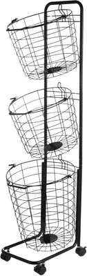Productafbeelding van Wasmand met 3 niveaus en wielen, 122 x 31 x 25 cm – Metalen wassorteerder, ruimtebesparend voor badkamer en wasruimte