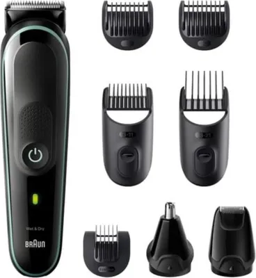 Produktbild von Braun 8-in-1 Styling-Set 3 MGK3441 Bart, Haar. Mit 80 Min. Akkulaufzeit, Aufbewahrungsbeutel, in Grün, Schwarz, Rechteck, 1 mm, 2,1 cm, Universal, Akku