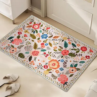 Waschbarer Vintage-Blumenteppich, rutschfest, 100 x 66 cm