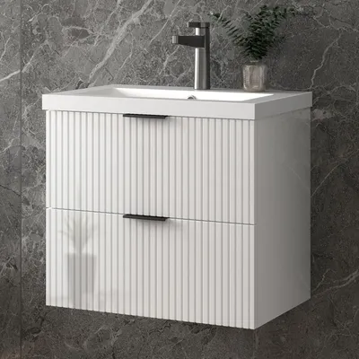 Produktbild von Badezimmerschrank Mineralguss Waschtisch mit Unterschrank Badmöbel Set mit Soft-Close Hochglanzweiß 60x37x50cm