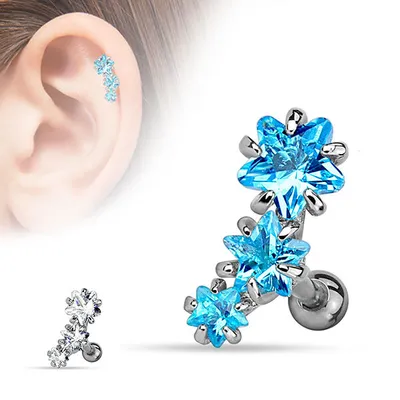 Produktbild von Tragus Cartilage Helix Ohr Knorpel Piercing „3 Sterne“ Aqua
