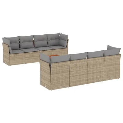 Produktbild von vidaXL 9-tlg. Garten-Sofagarnitur mit Kissen Beige Poly Rattan