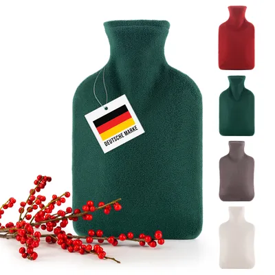 Produktbild von Blumtal Wärmflasche mit Bezug aus Polar Fleece - Auslaufsichere Wärmeflasche aus Naturkautschuk für Kinder und Erwachsene, Bettflasche zur Schmerzlinderung, Grün
