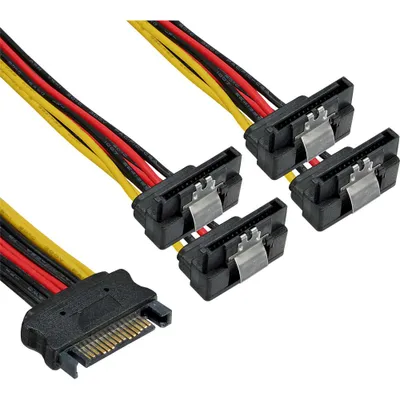 Produktbild von InLine SATA Strom-Y-Kabel, SATA BU/4x SATA ST gew., m. Laschen, 0,15m, 0,15 m, SATA 15-Pin, SATA 15-Pin, Männlich, Weiblich, 90°
