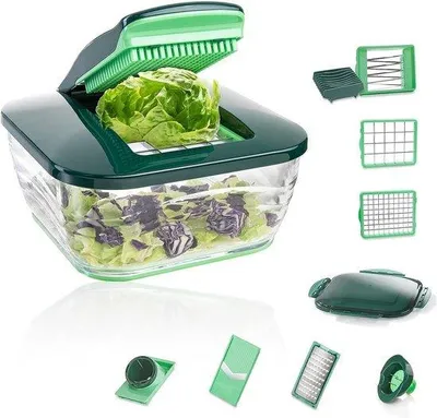 Obrázok produktu pre Vegetariánsky kuchynský robot, 15-dielna sada nožov, krájač ovocia a zeleniny, krájač cibule, krájač zeleniny, mandolína
