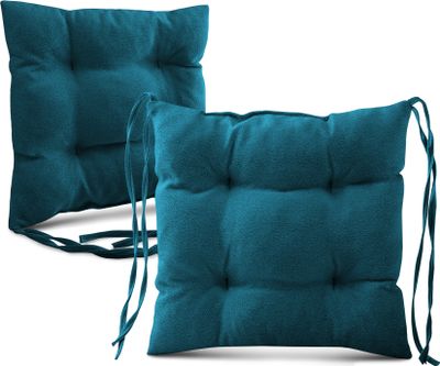 Mg Design sada 2 polštářů na židli 40x40 cm tyrkysová - polštář na židli s popruhy, prošívaný polštář, podlahový polštář - sedák na zahradní židli, pro vnitřní i venkovní použití