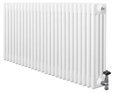 Produktbild von Röhrenheizkörper 4 Säulen mit TRV Chromventile – 600mm x 1190mm – Weiß