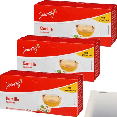 Produktbild von Jeden Tag Tee Kamille 3er Pack (3x25x1,5g Packung) + usy Block
