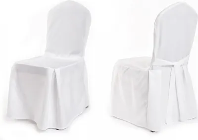 Produktbild von TexDeko Stuhlhussen für Bankettstühle Stapelstühle - Modell Moskau - Premium Stuhlbezug Stuhlüberwurf Weiß