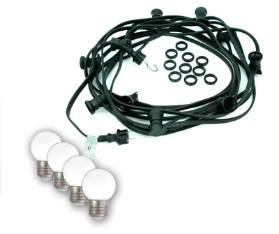 ILLU-Lichterkette BLACKY - 10m - 10xE27 | IP44 | kleine bruchfeste Tropfenlampen hellweiß | SATISFIRE