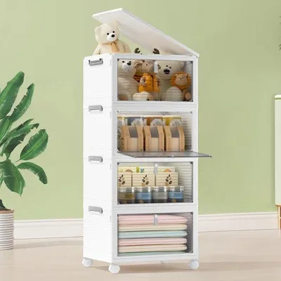 Productafbeelding van Unyqoos® Opbergbox 92 liter – opvouwbare, stapelbare opbergbox met 4 compartimenten, deksel, 360° wielen en zijsluitingen