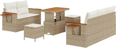 Immagine prodotto di Set di divani da giardino vidaXL, 10 pezzi, colore beige e crema, con struttura in rattan sintetico, capacità di 7 posti