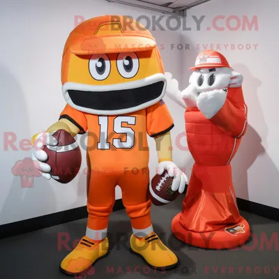 Produktbild von Orangefarbenes REDBROKOLY American Football Helm-Maskottchenkostüm mit Caprihose und Münzbörse