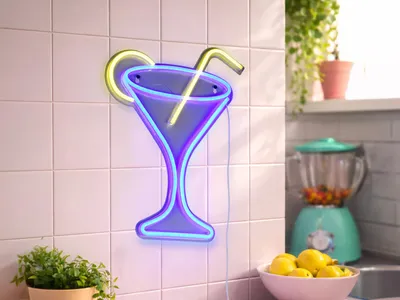 Produktbild von Neonschild Deko Lampe Cocktail, ausgefallene USB Neon Wandleuchte mit Netzteil