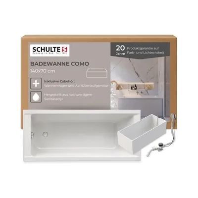 Produktbild von Schulte Körperform-Badewanne Modell Como, Weiß Sanitäracryl, 140x70 cm, Höhe 58 cm, inkl. Set Hartschaum-Wannenträger + Ab- und Überlauf