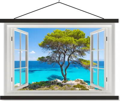 Produktbild von MuchoWow® Textilposter Aussicht - Wasser - Baum 90x60 cm mit schwarzem Rahmen - Aufhängungssatz