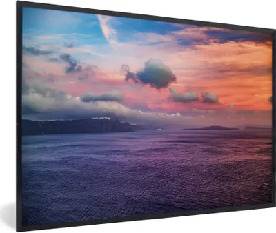 Produktbild von MuchoWow® Gerahmtes Poster Santorini Griechenland bei Sonnenuntergang 90x60 cm - Poster mit Schwarzem Bilderrahmen Wandposter Rahmen Foto Bilder - Fotorahmen - Foto-Plakat