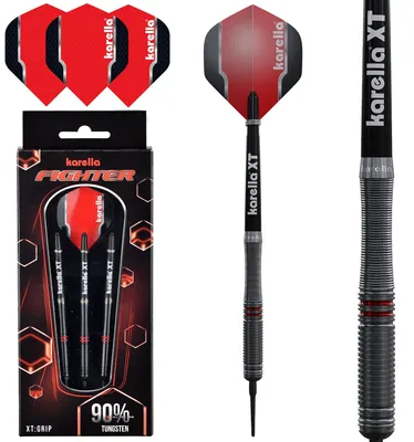 Produktbild von Karella Softdart Fighter 90% Tungsten Softdart, 18 g, 2BA Gewinde, 3 Dartpfeile mit Kunststoffspitze, Dartautomat, Wolfram, Profidart mit Flight und Shaft