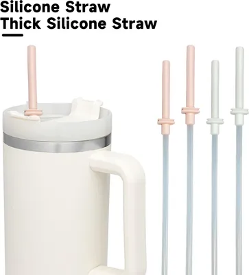 Produktbild von 1 Set Silikon-Strohhalme, universell, hitzebeständig, lange Strohhalme, langlebige, wiederverwendbare Strohhalmdüse für 30-oz- und 40-oz-Becher
