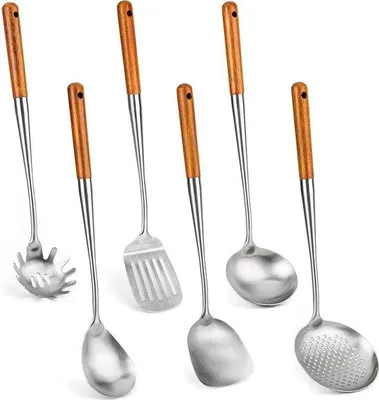 Immagine prodotto di Set di spatole per wok in acciaio inossidabile, 6 pezzi, 43 cm