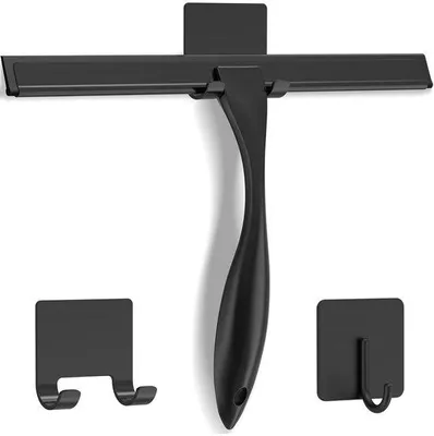 Image de Brosse en silicone pour rideaux de douche - avec support - 25 cm de long - noir
