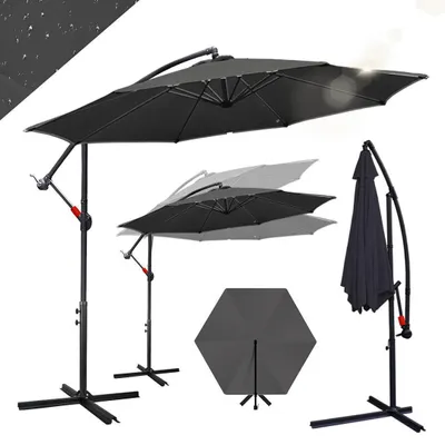 Produktbild von Wolketon 3m-3.5m Sonnenschirm Neigbar Ampelschirm Balkonschirm Marktschirm UV40+ Gartenschirm,Grau,3m